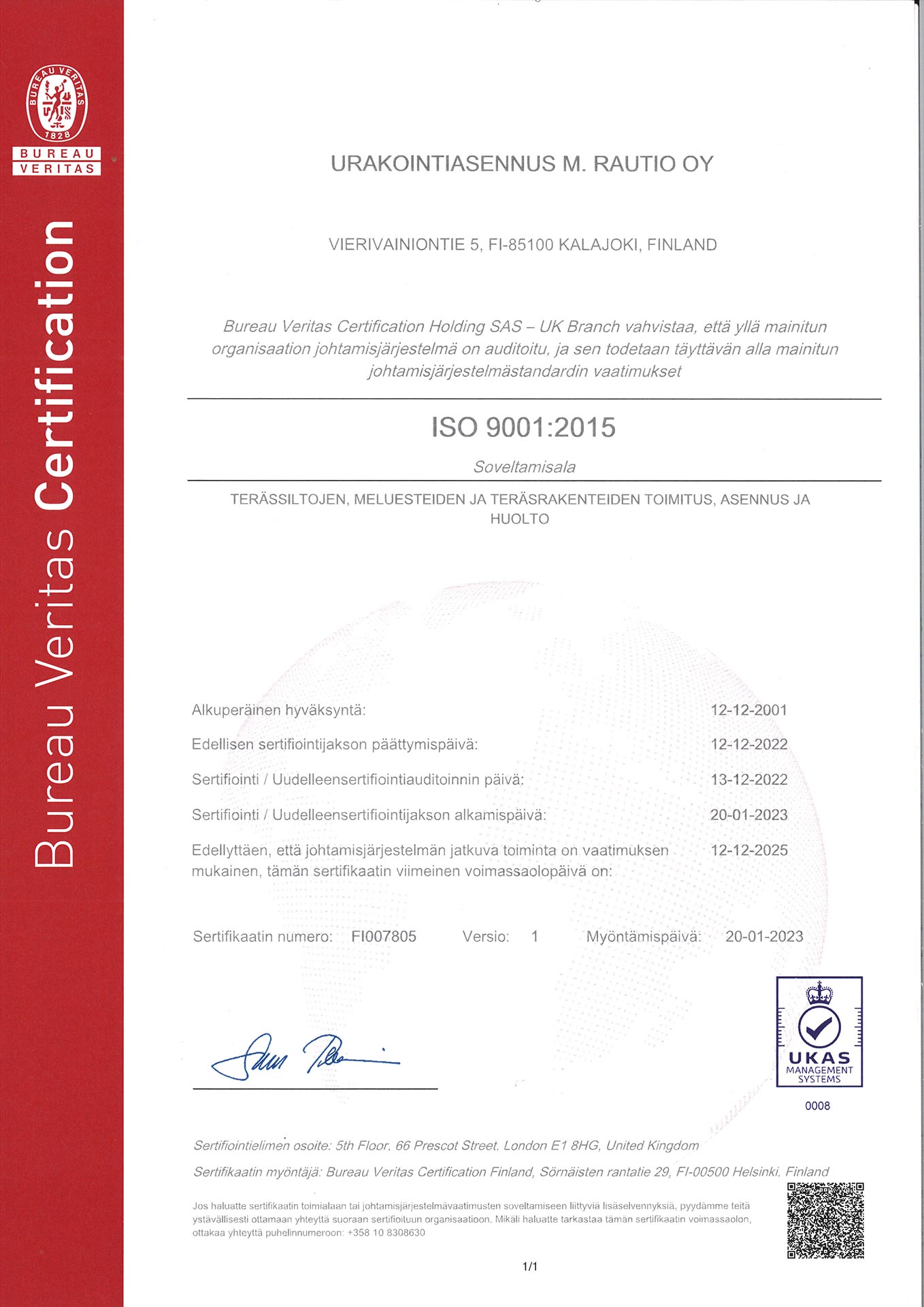 ISO9001:2015 - Urakointiasennus M. Rautio